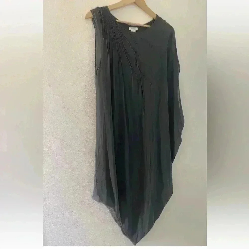 Helmut Lang Gray Silk Draped Sheer Cocoon Midi Dress $395 Women’s Large